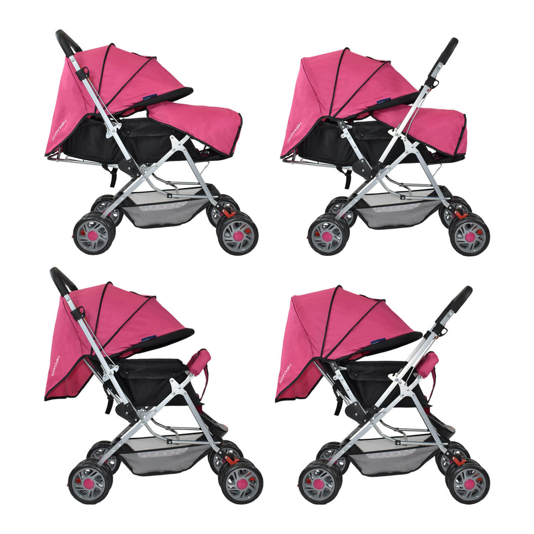 Coche Cuna Reversible Bebé Dallas Con Pañalera Happy Baby Rosa