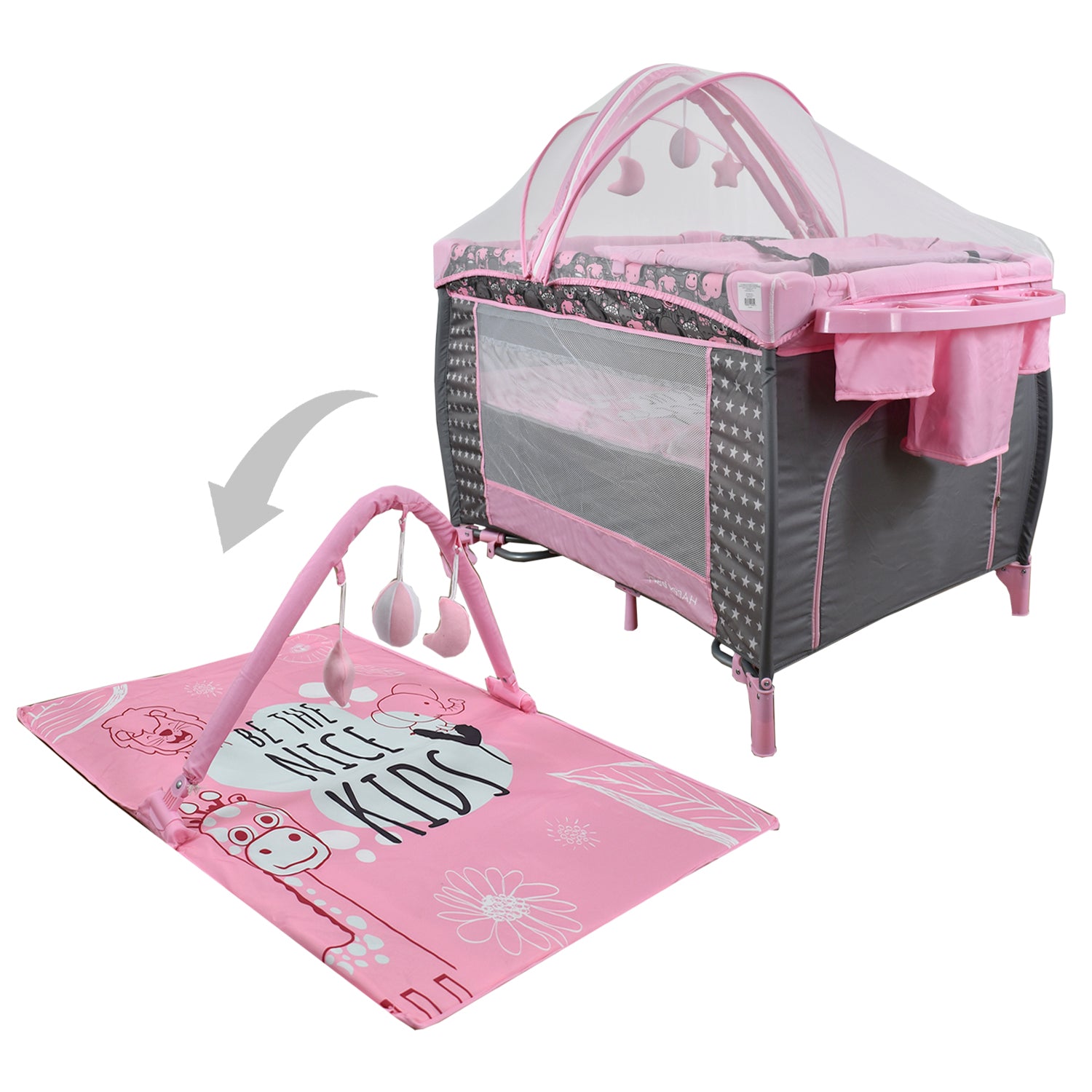 Combo Coche Luca Rosado +Cuna Mecedora Miami Rosado