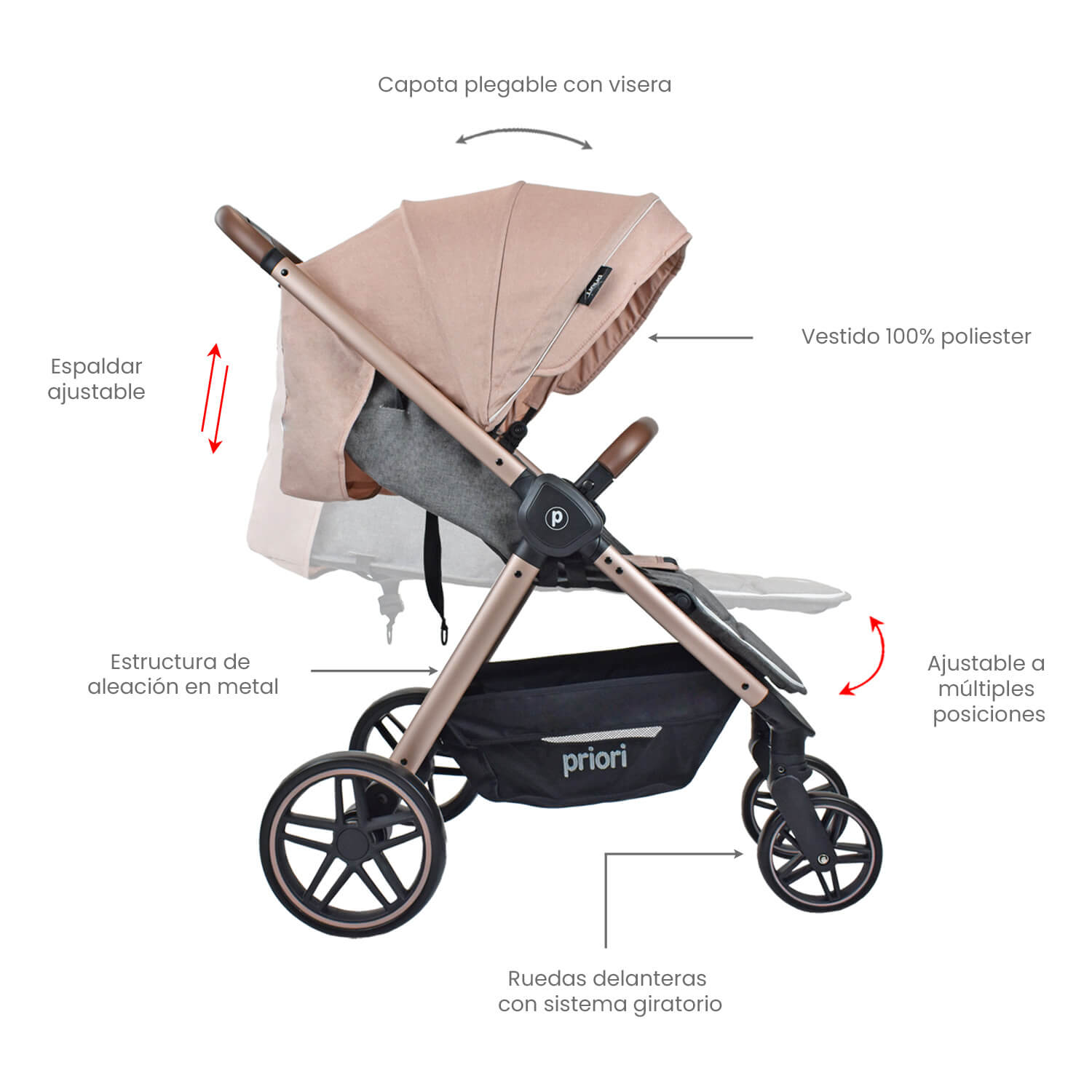 Coche Bebé Priori Maverick Rosa