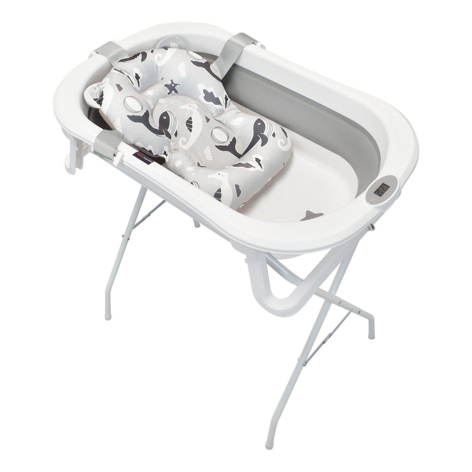 Bañera Bebé con Cojín Stand y Soporte Metálico Gris Happy Baby