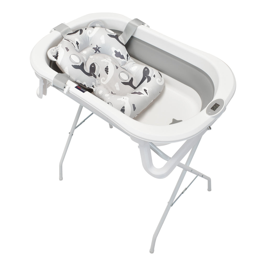 Bañera Bebé con Cojín Stand y Soporte Metálico Gris Happy Baby