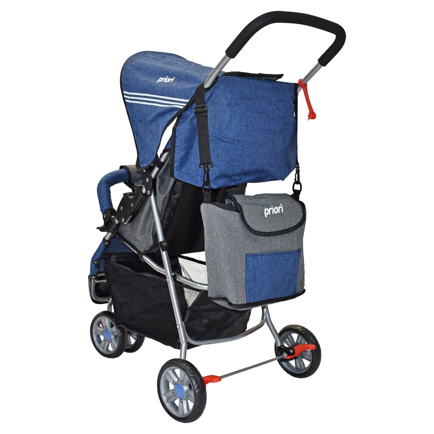 Coche Bebe Priori Tres Ruedas Liviano+Pañalera Jogger Azul