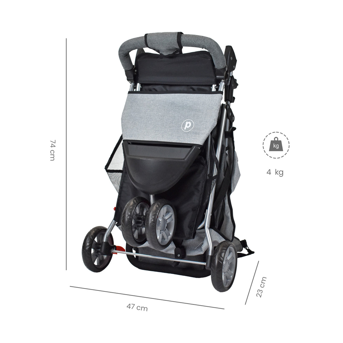 Coche Bebe Priori Tres Ruedas Liviano+Pañalera Jogger Gris