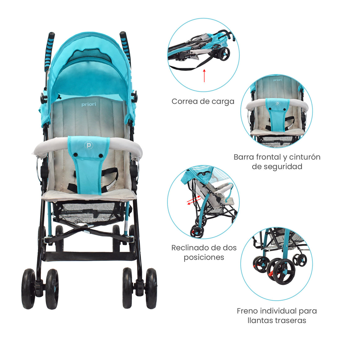 Coche Paseador Bebe Ppa Turquesa Priori
