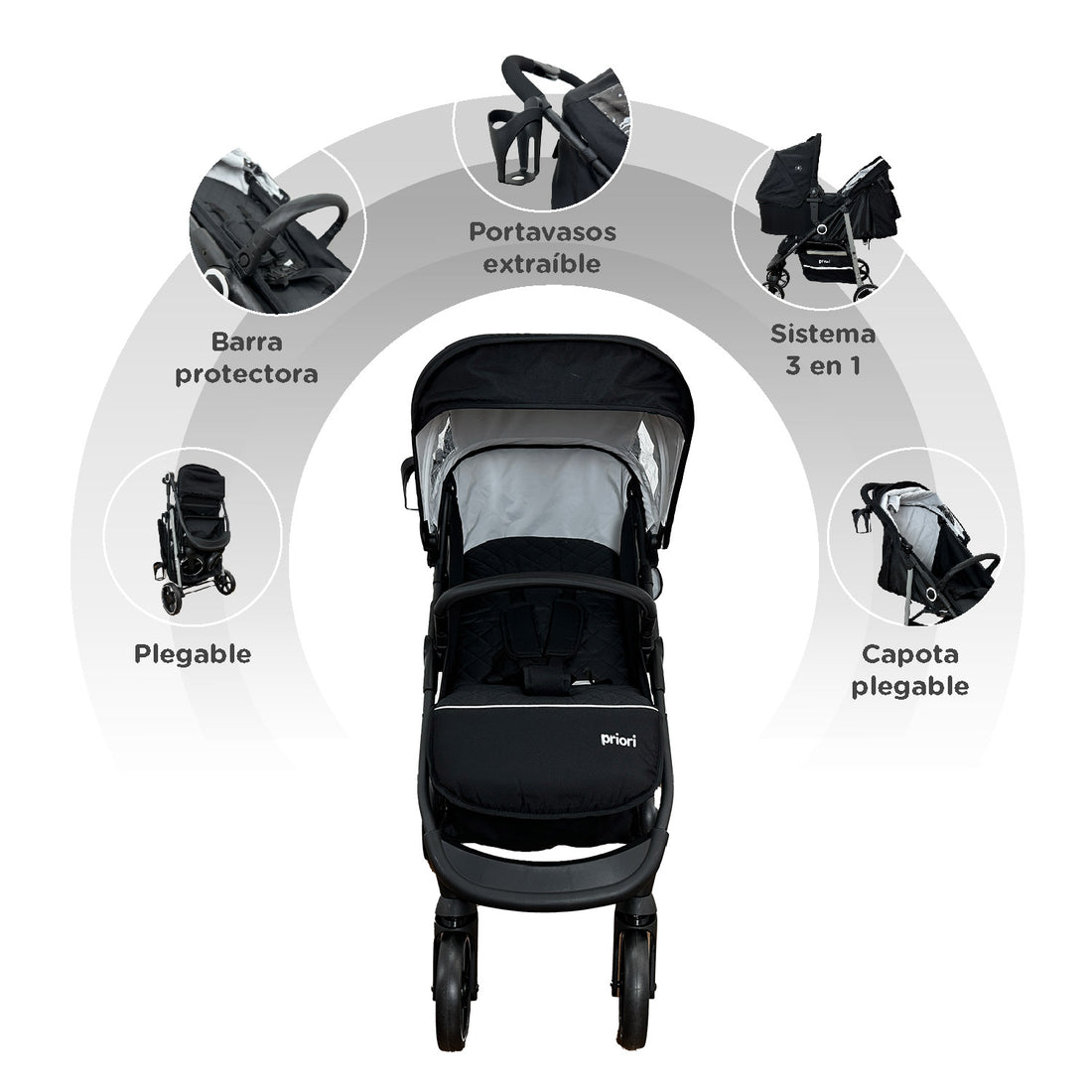 Coche Bebe 3 en 1 Charlotte Priori Negro