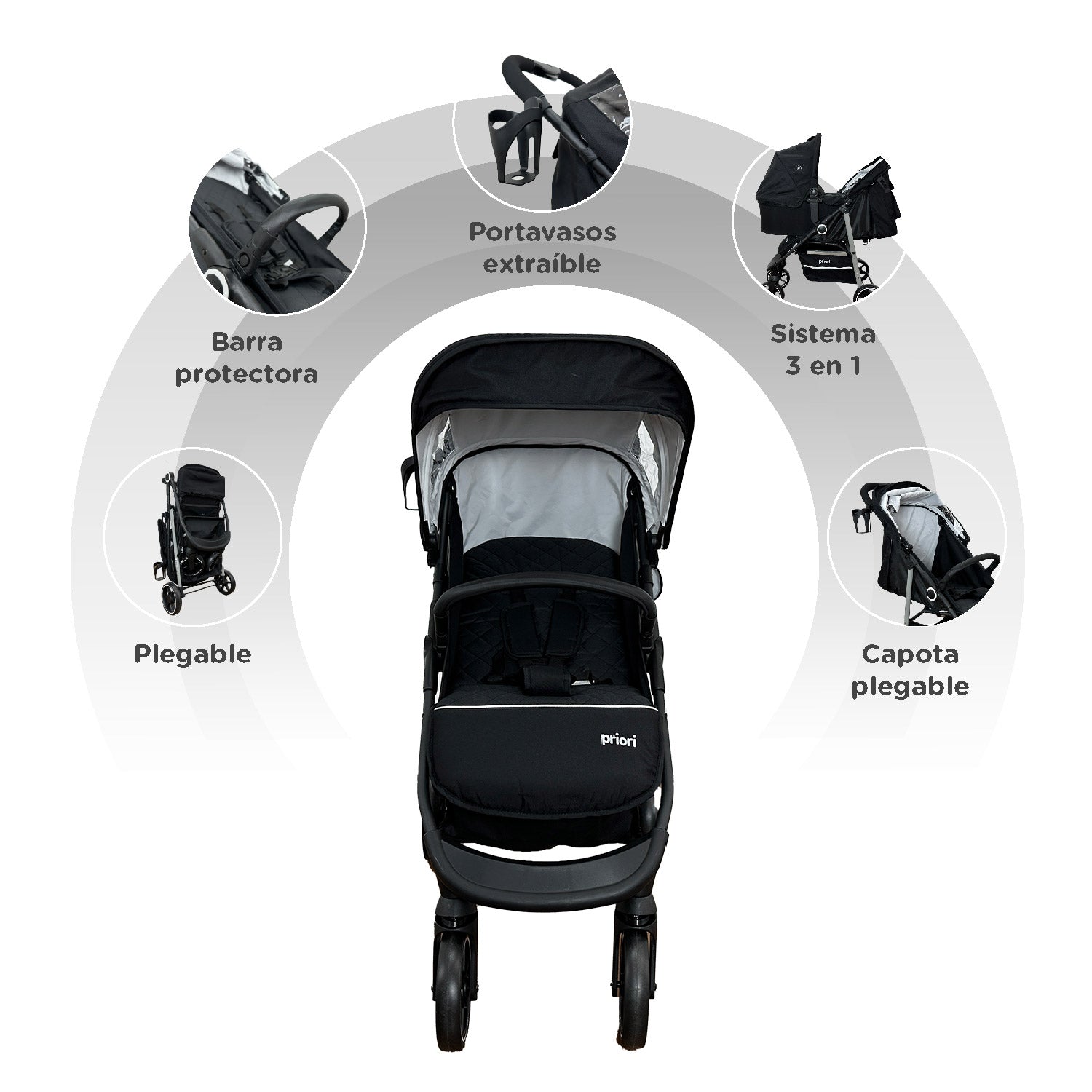 Coche Bebe 3 en 1 Charlotte Priori Negro
