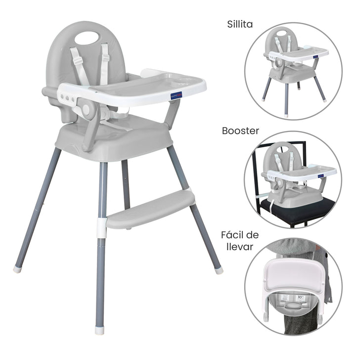 Silla comedor bebe 3en1 Happy Baby Gris CP7000