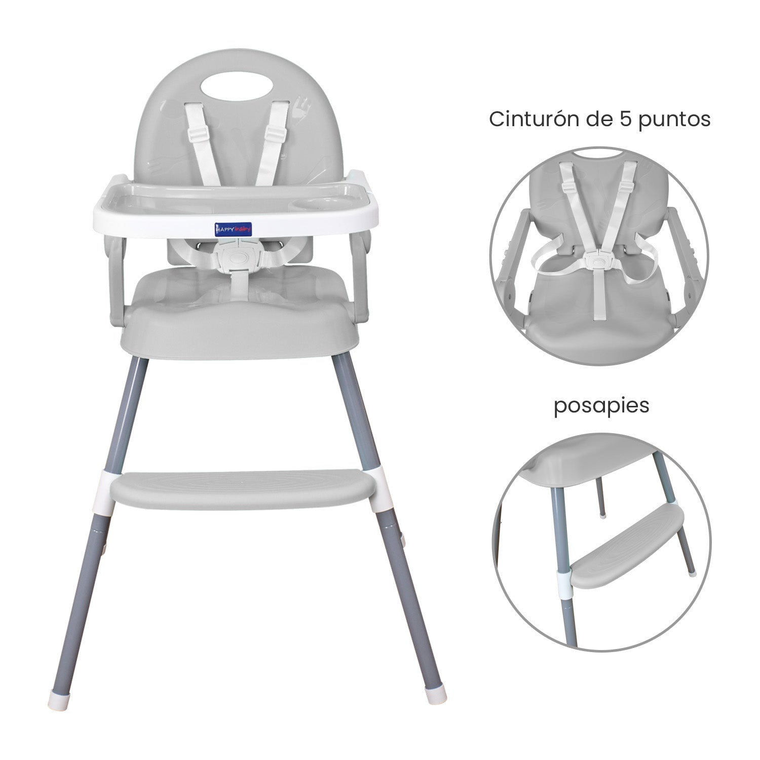 Silla comedor bebe 3en1 Happy Baby Gris CP7000
