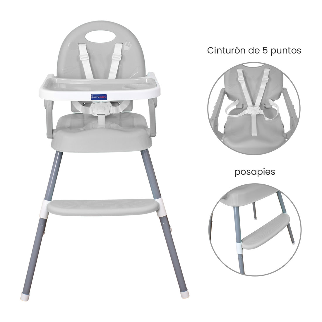 Silla comedor bebe 3en1 Happy Baby Gris CP7000