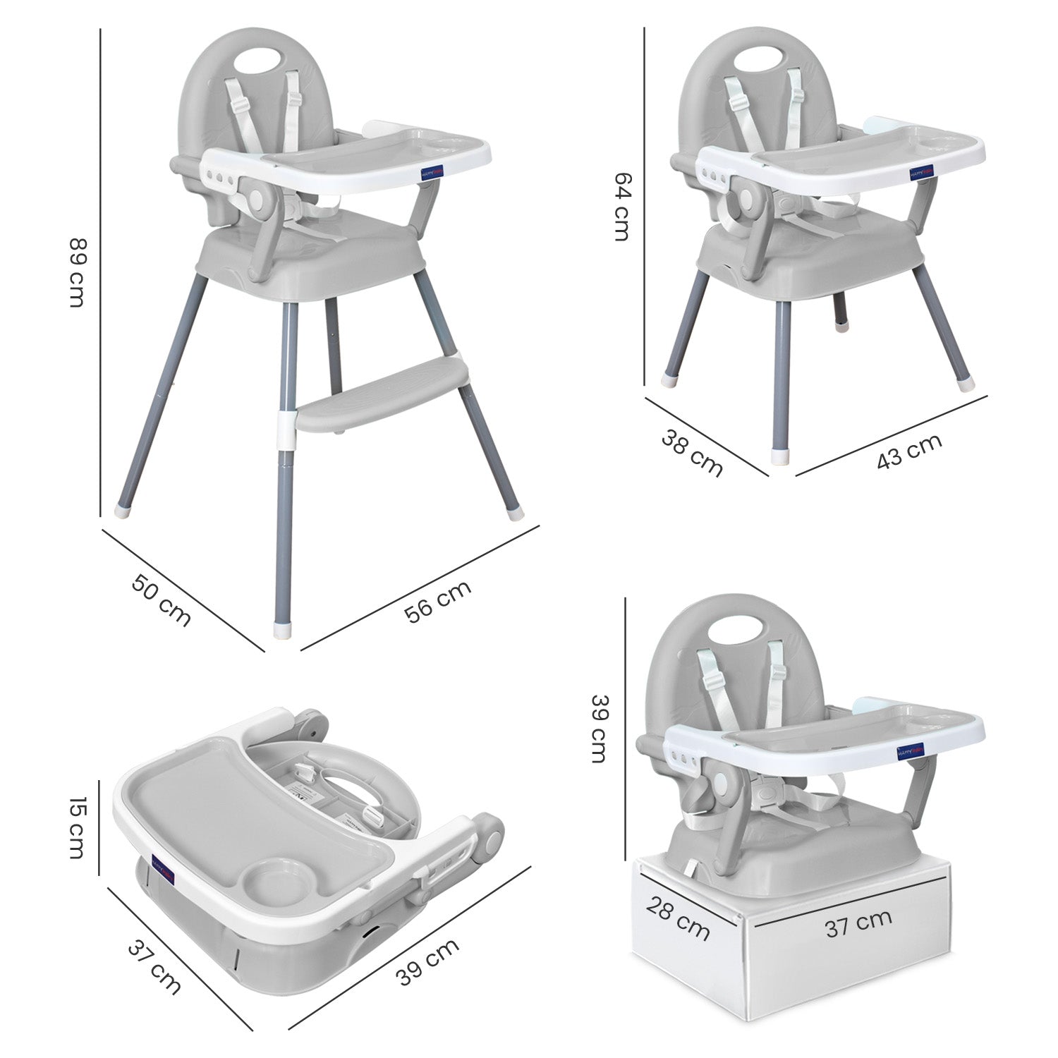 Silla comedor bebe 3en1 Happy Baby Gris CP7000