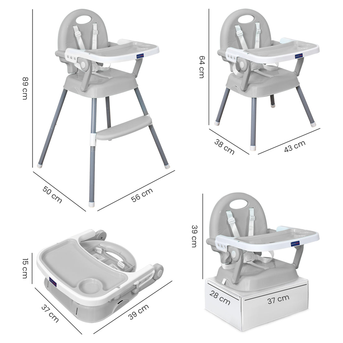 Silla comedor bebe 3en1 Happy Baby Gris CP7000