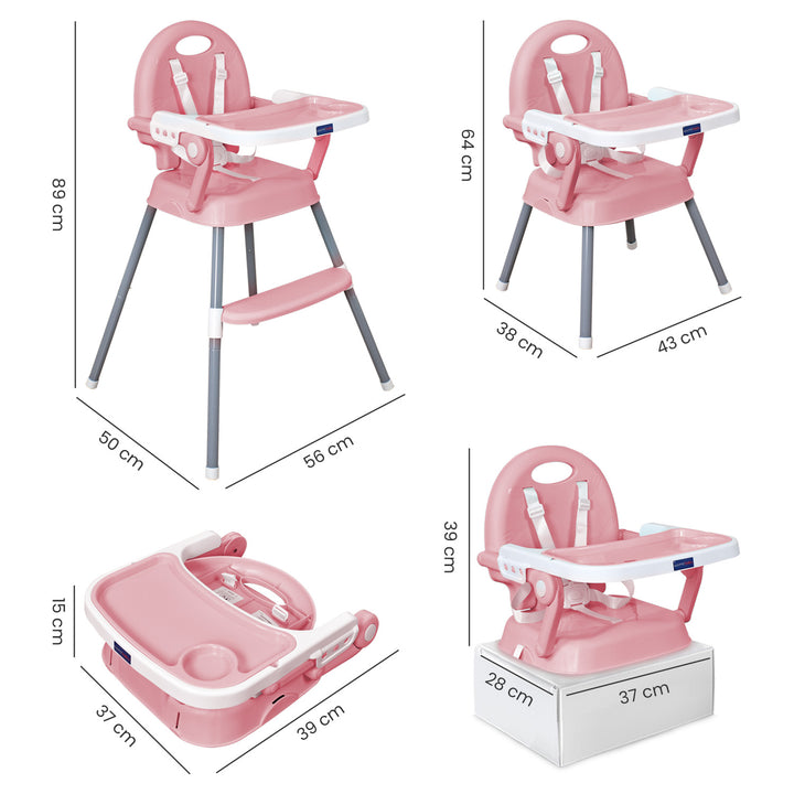Silla comedor bebe 3en1 Happy Baby rosa CP7000