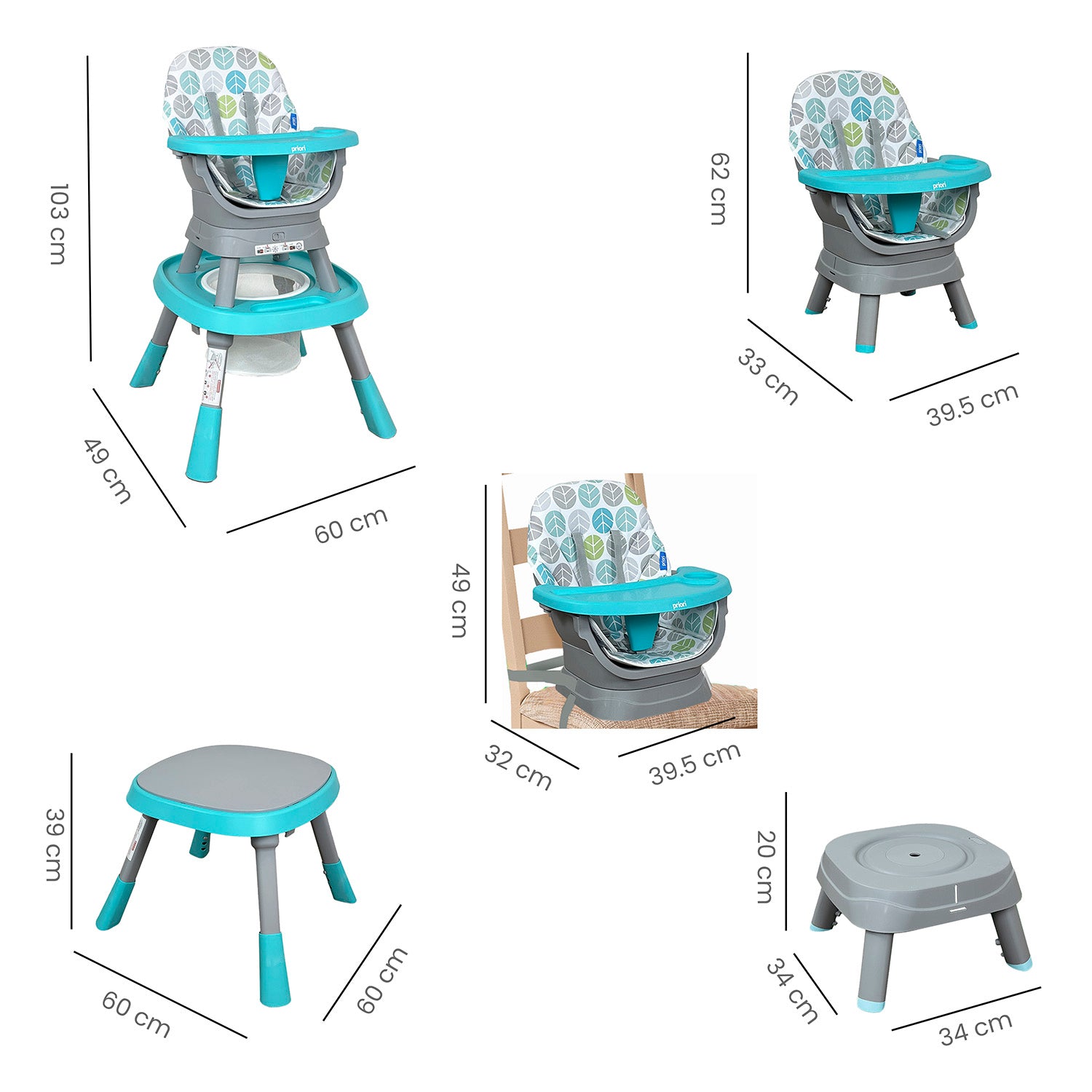 Silla Comedor bebé 12 en 1 con Giro 360 Yae de Priori Azul