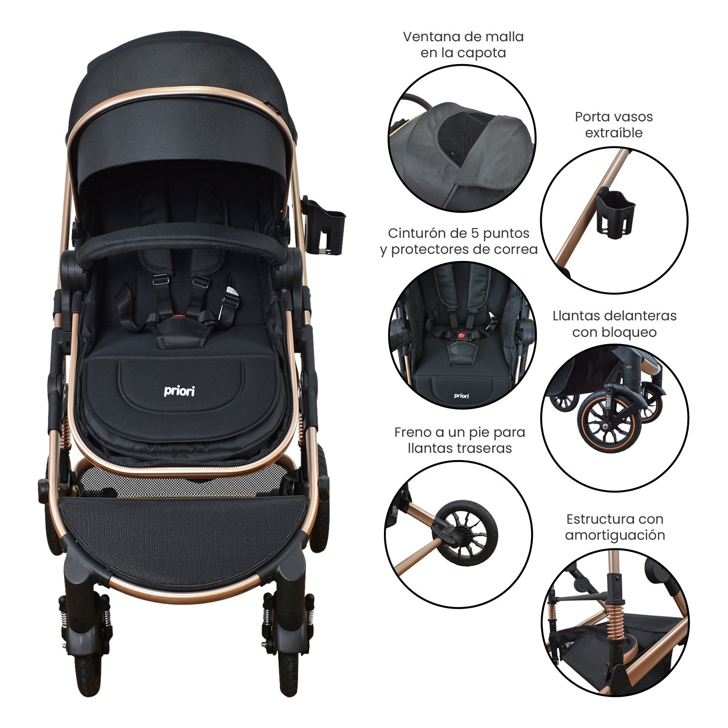 Coche Bebe 4 en 1 Travel System Cris Priori Negro