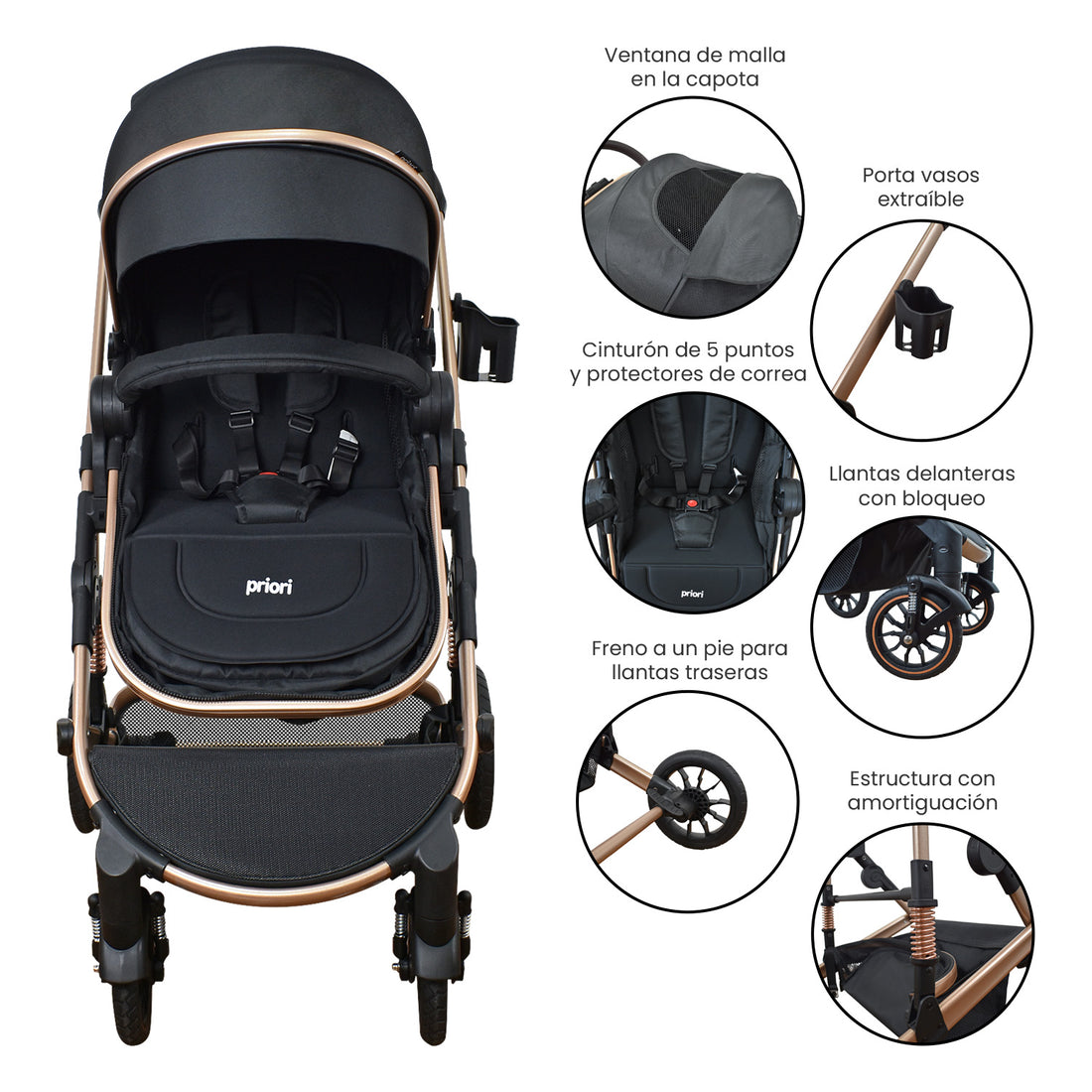 Coche Bebe 4 en 1 Travel System Cris Priori Negro