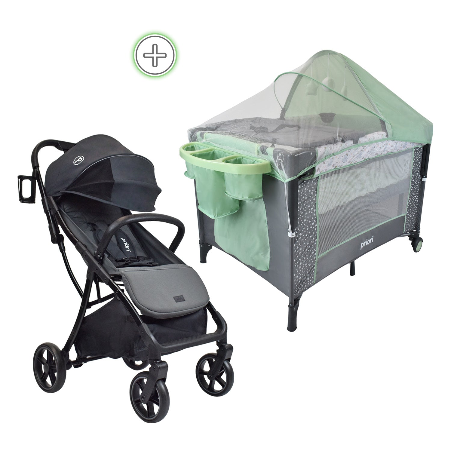 Combo Coche Nova negro +Cuna Ariel Octopus Priori Verde