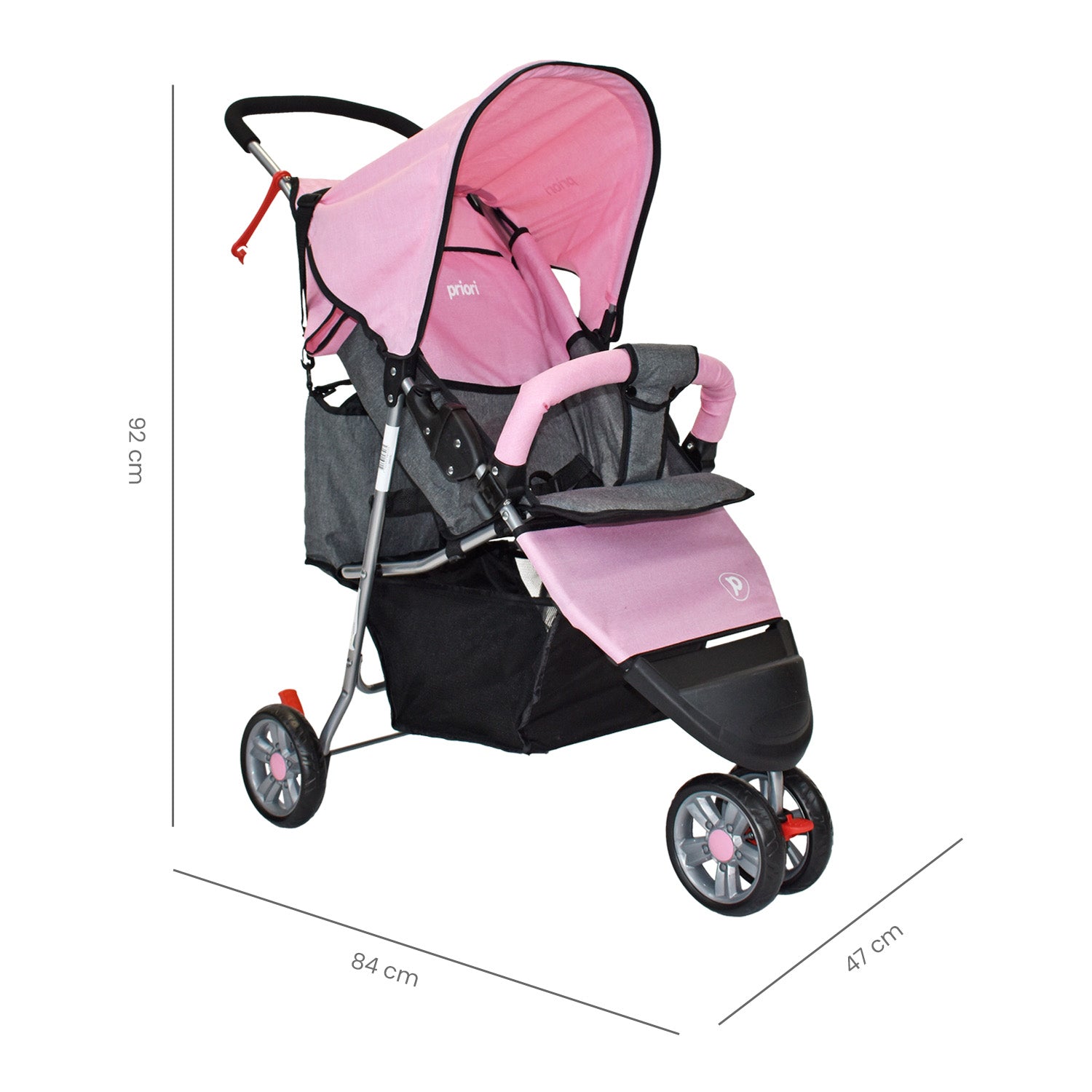 Coche Bebe Priori Tres Ruedas Liviano+Pañalera Jogger Rosa