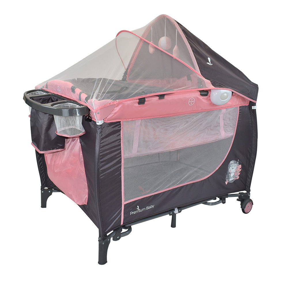 Combo Cuna Mecedora Nápoles Rosa + Colchón Ortopédico PB2385