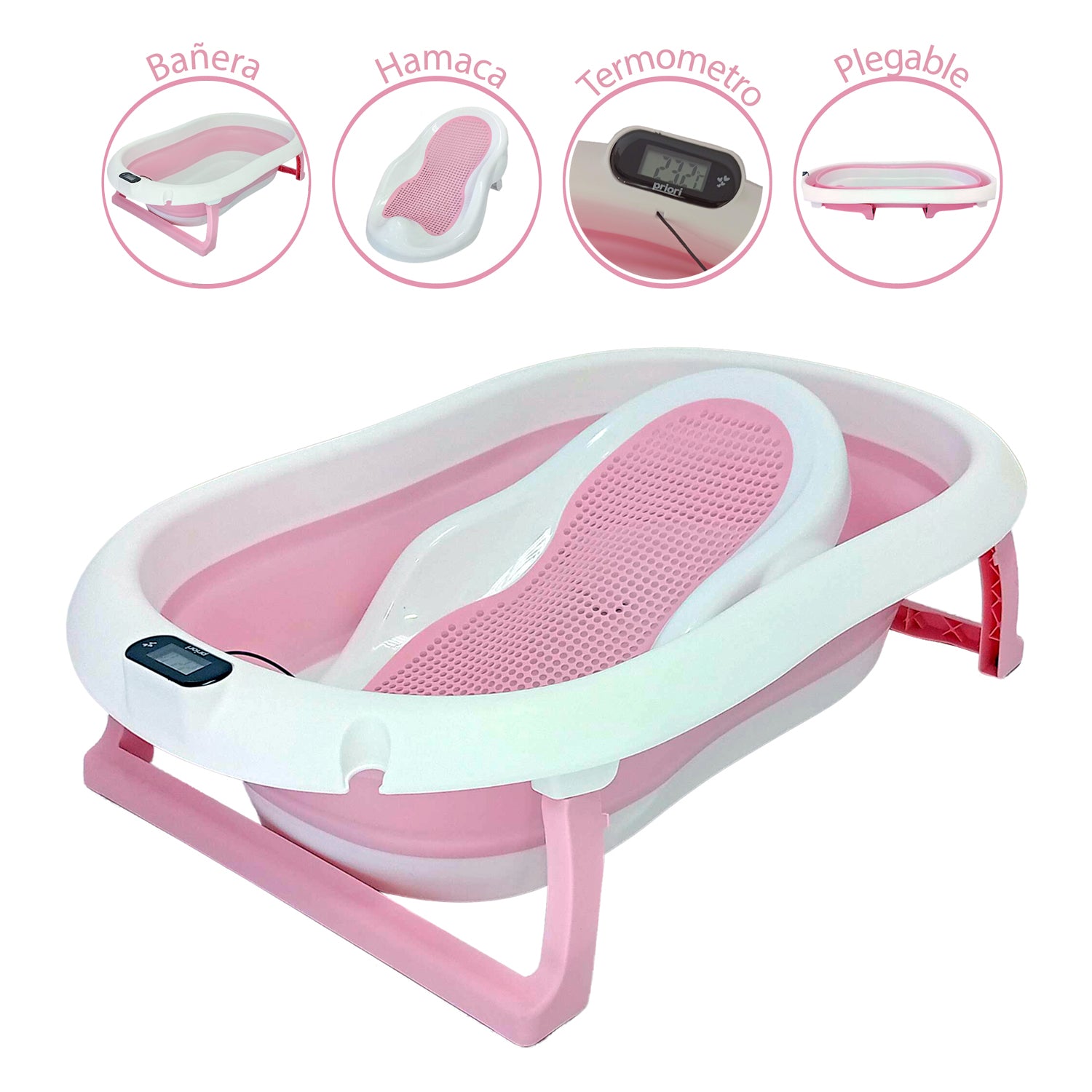 Bañera Bebe Plegable Portatil Ocean Priori Rosa