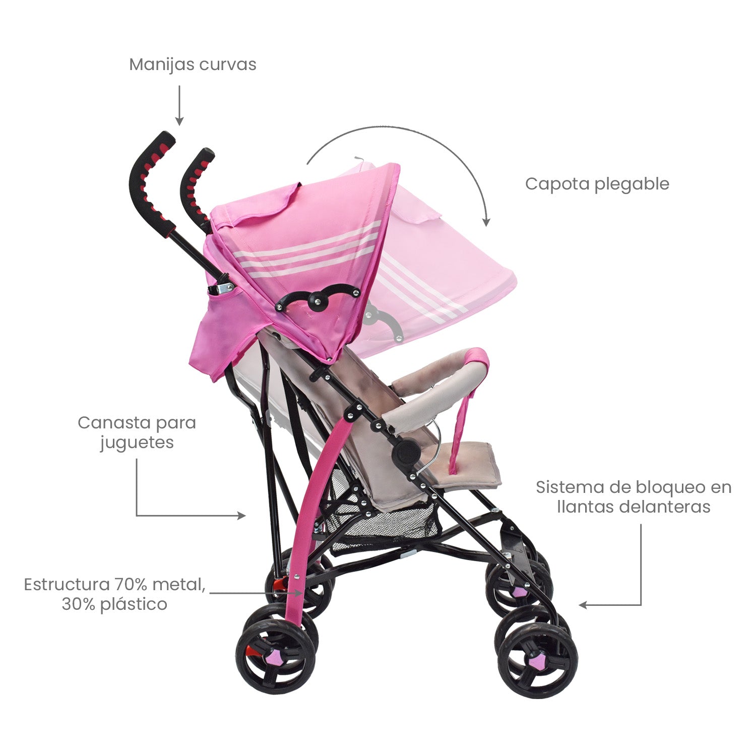 Coche Paseador Bebe Ppa Rosa Priori