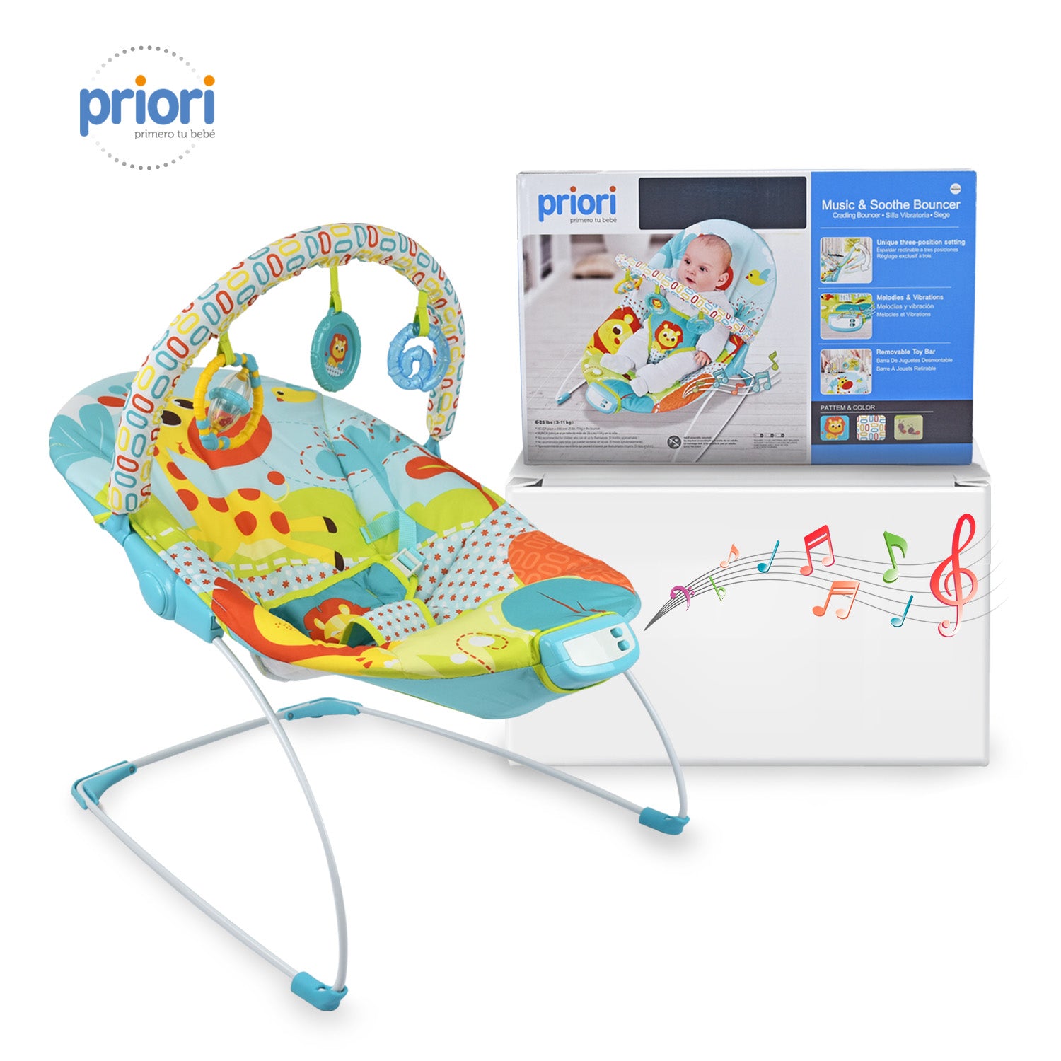 Silla Bouncer Bebé Musical PB2003 Priori Azul