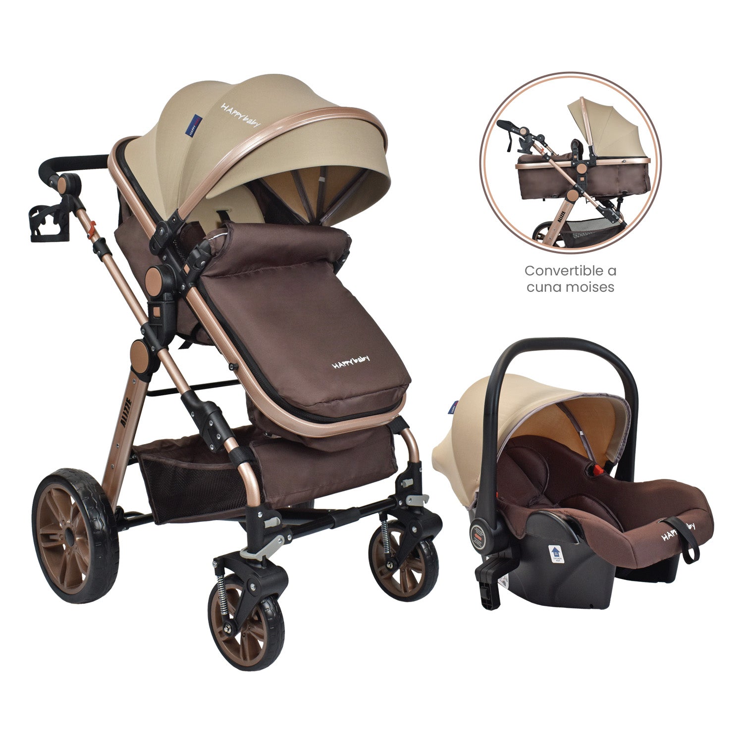 Coche Bebe Moisés Alizze Happy Baby Beige
