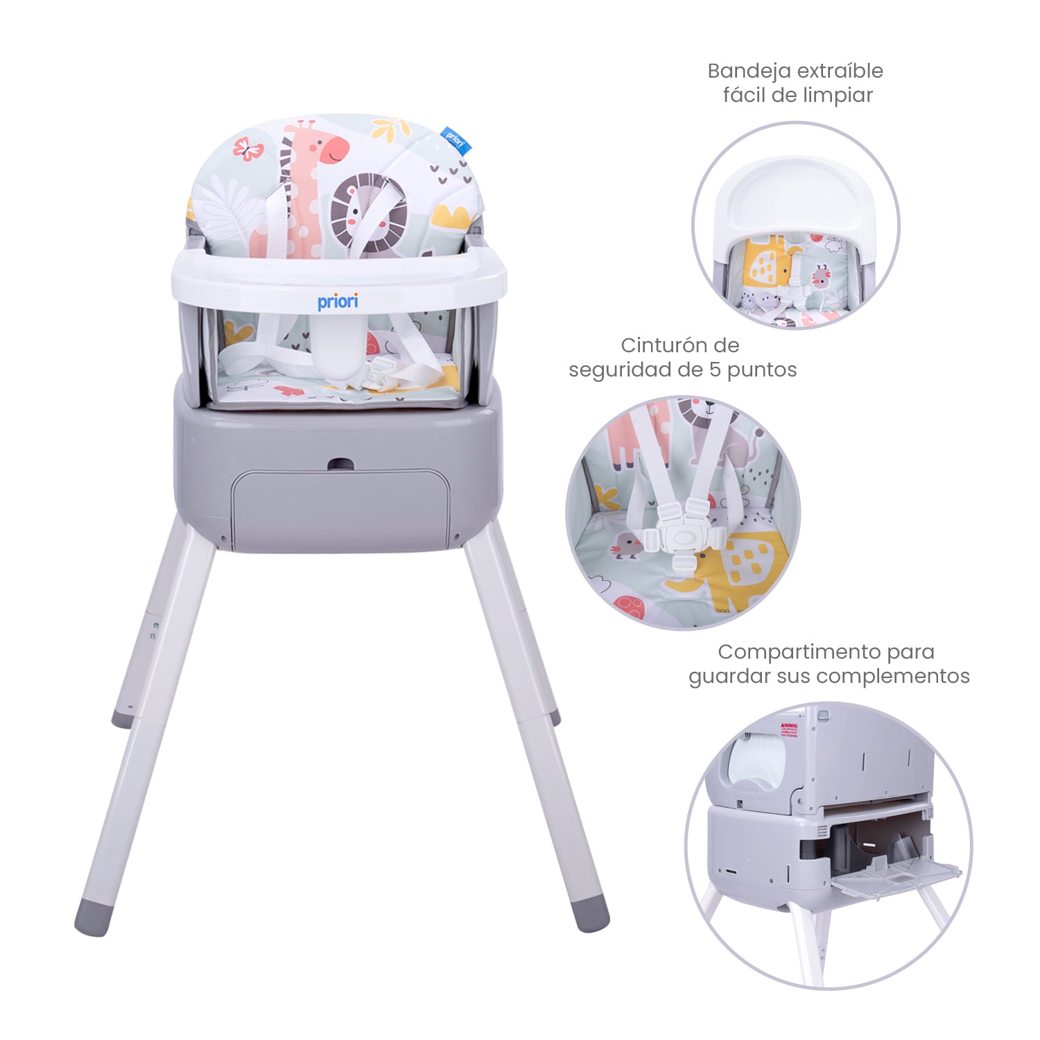 Silla Comedor Bebé 3 en1 Bony Priori Gris