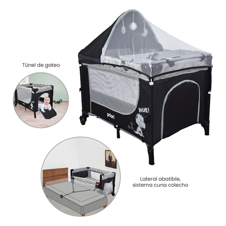 Combo Cuna Colecho Madison Negro+Colchón Ortopédico PB2384