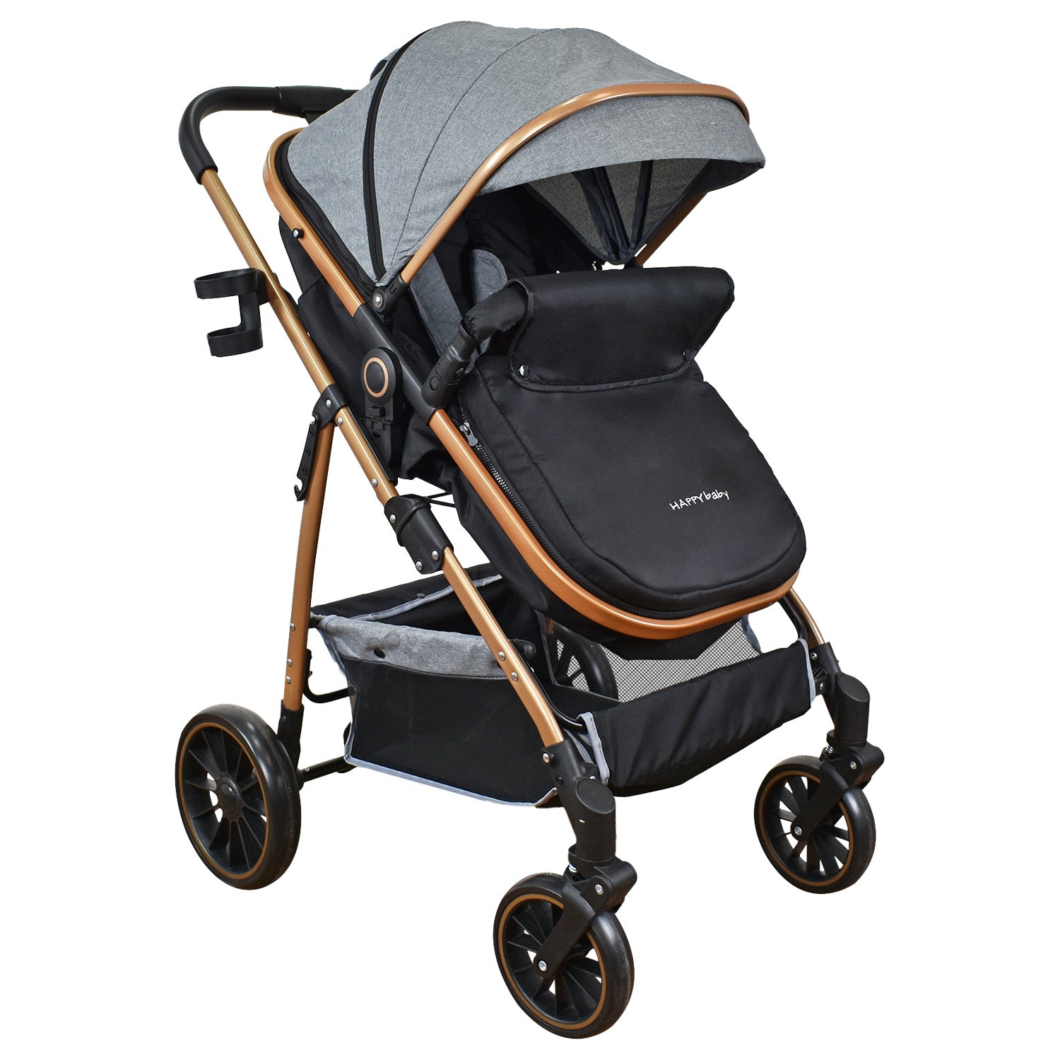 Combo Coche Welly Gris +Cuna Mecedora Miami Gris