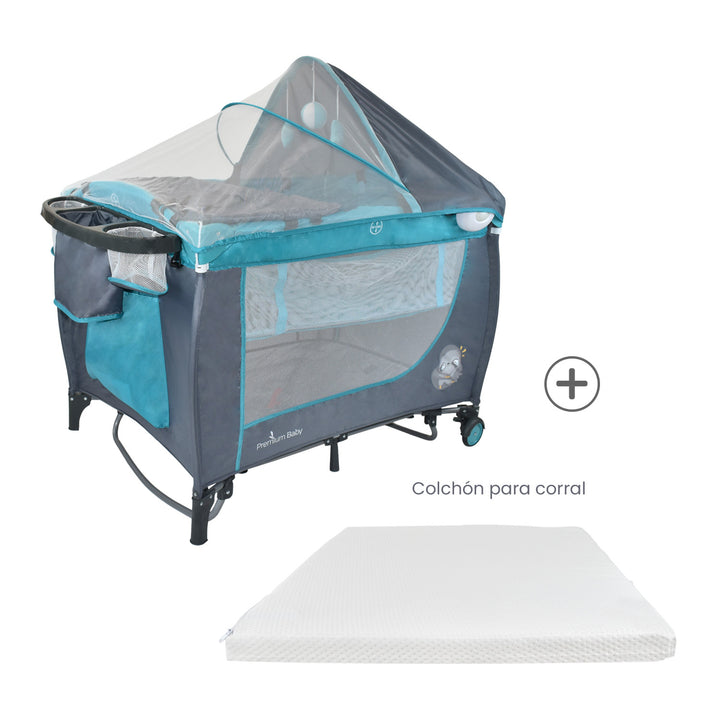 Combo Cuna Mecedora Nápoles Azul + Colchón Ortopédico PB2385