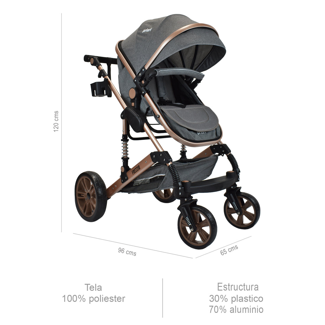 Combo Bebé Coche Frezzio + Cuna Mecedora Nápoles Gris
