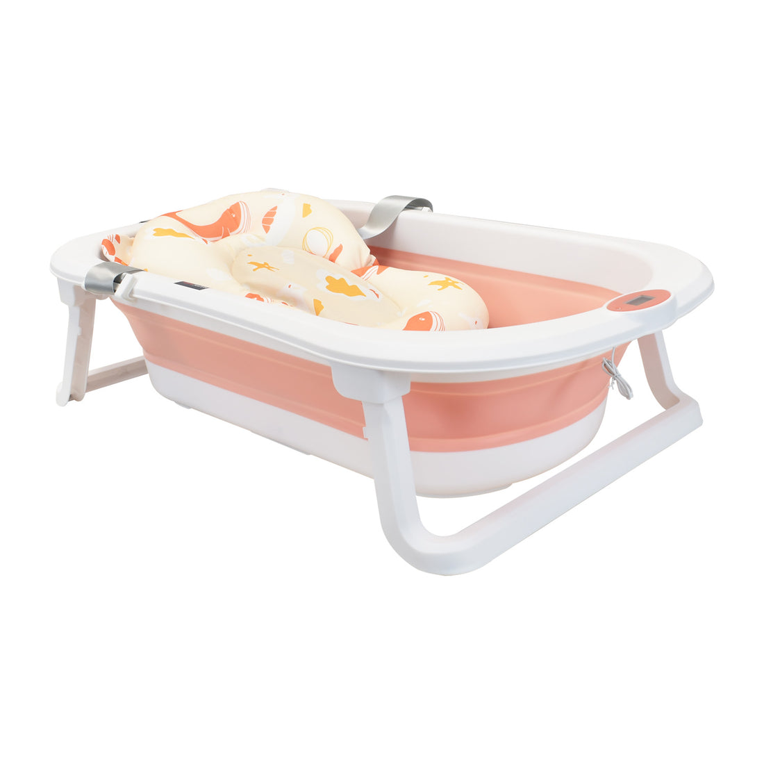 Bañera Plegable Con Soporte Y Cojín Stand Happy Baby Rosa
