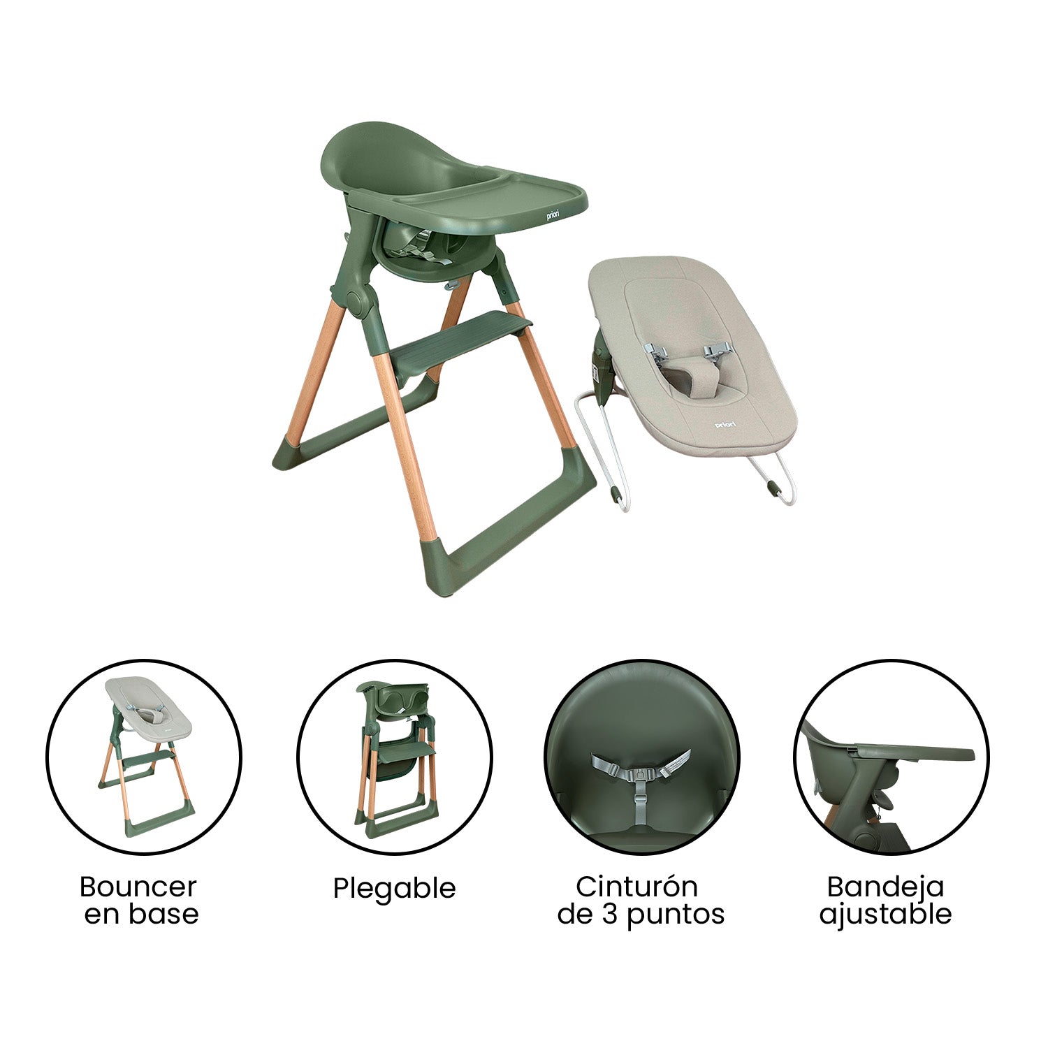 Silla Comedor Bebe Multifuncional Amalfi Priori Verde