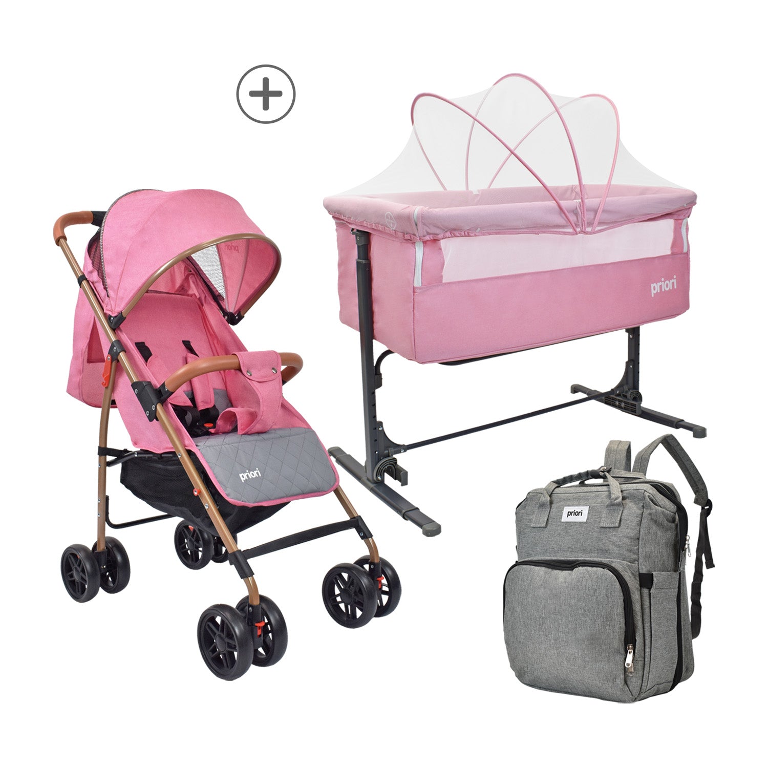Combo Cuna Colecho Golf +Coche Paseador Park Rosa+ Pañalera Morral