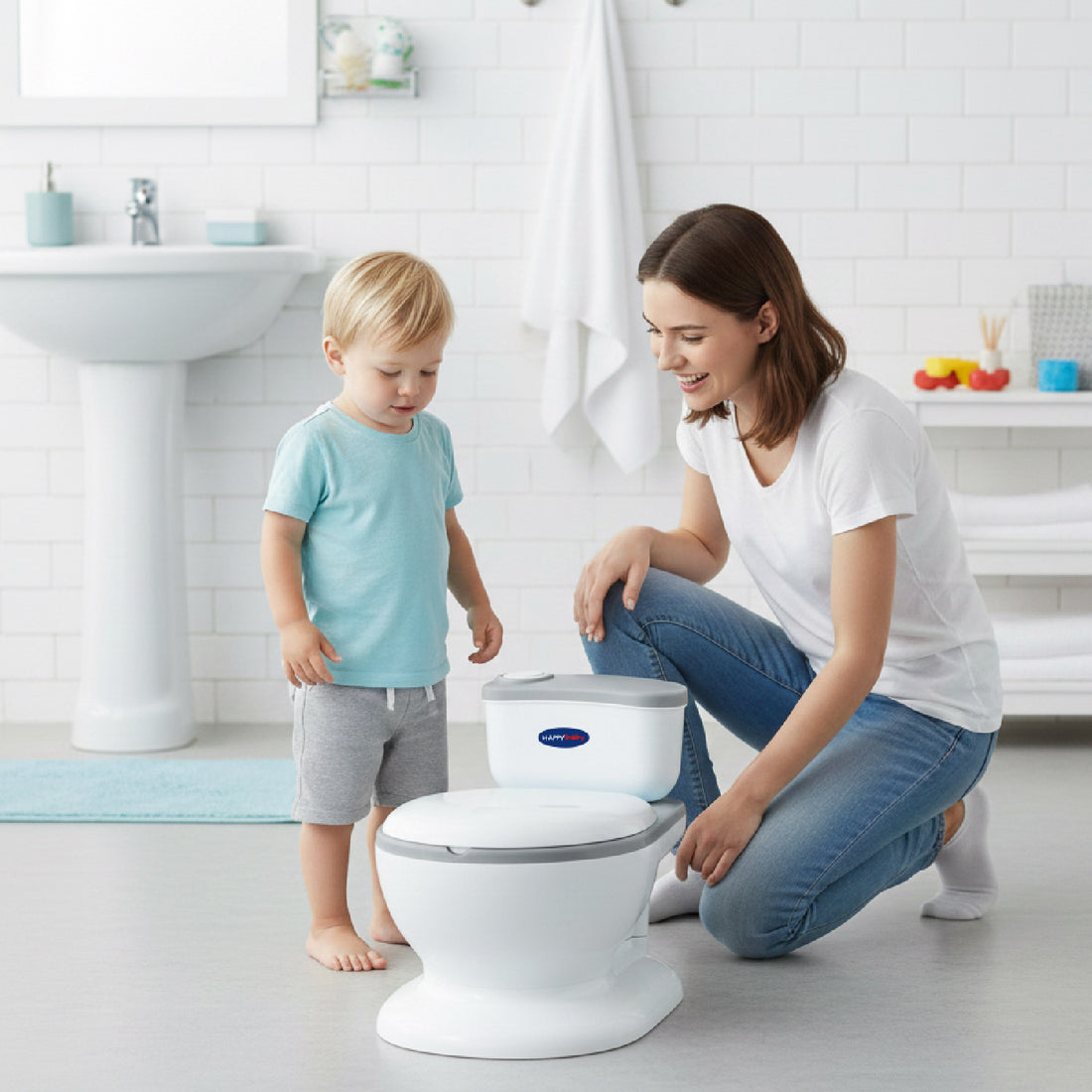 Baño Entrenador Infantil Happy Baby Moana Gris