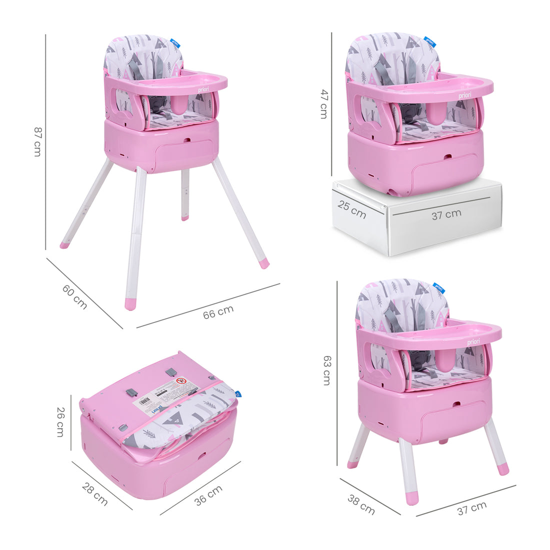 Silla Comedor Bebé 3 en1 Bony Priori Rosada