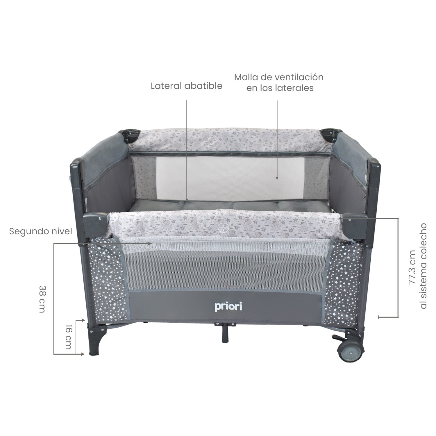 Cuna Colecho Bebe Priori Ariel Octopus Gris