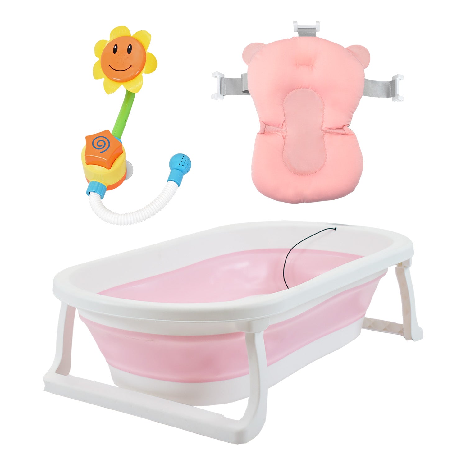 Bañera Bebé Happy Baby Con Cojín Y Termómetro Hawai Plus Rosa