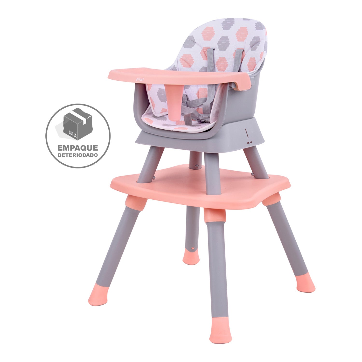 Silla comedor bebe 6en1 Priori Sidney Rosa (Empaque Deteriorado)