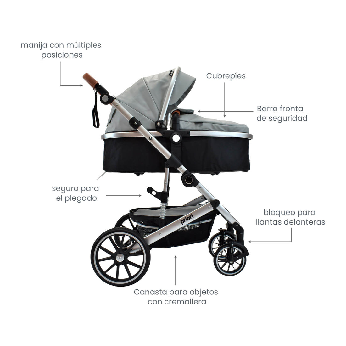 Coche Bebé Moises Milo Priori Gris