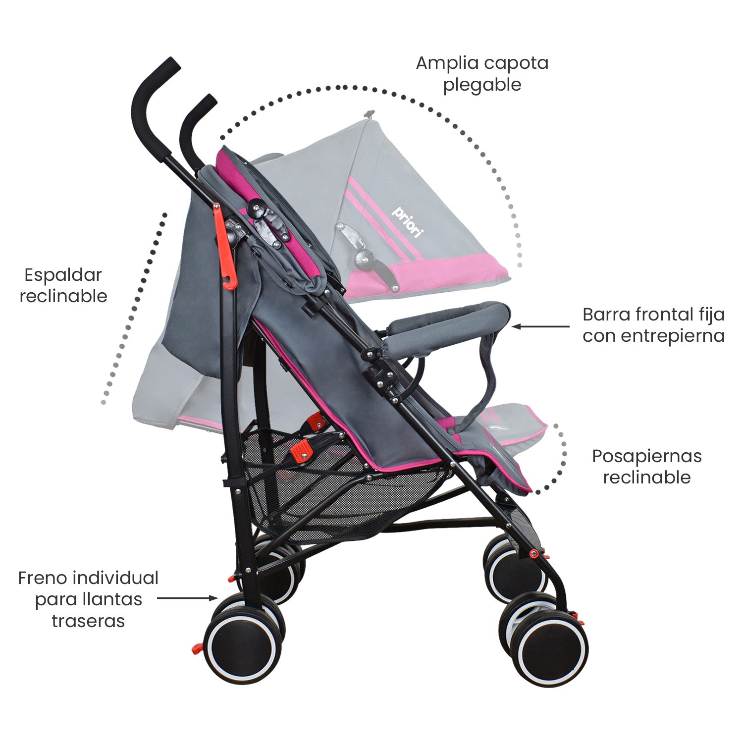 Coche Bebe Paseador Veneto Lyne Priori Rosa