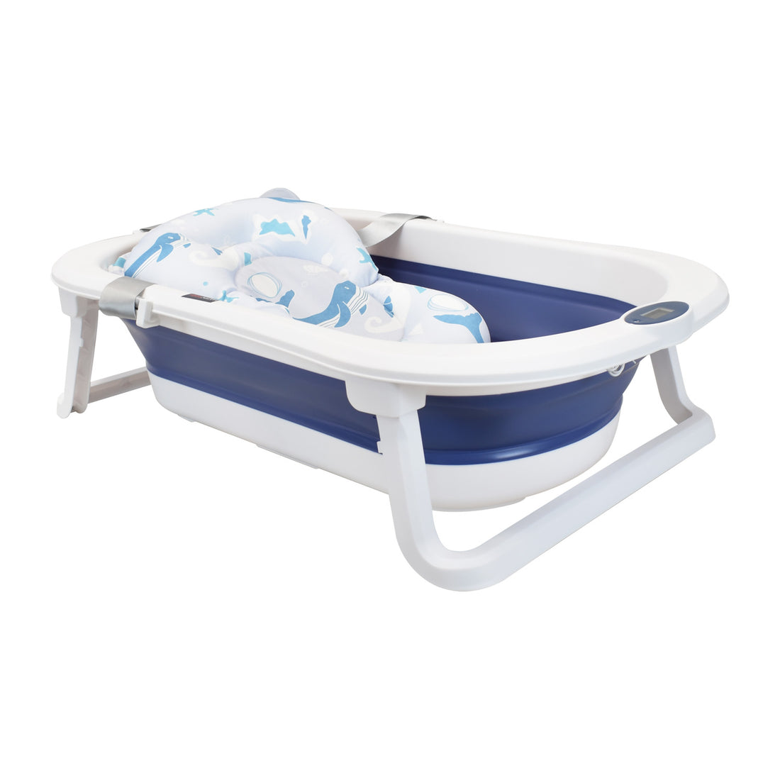 Bañera Plegable Con Soporte Y Cojín Stand Happy Baby Azul
