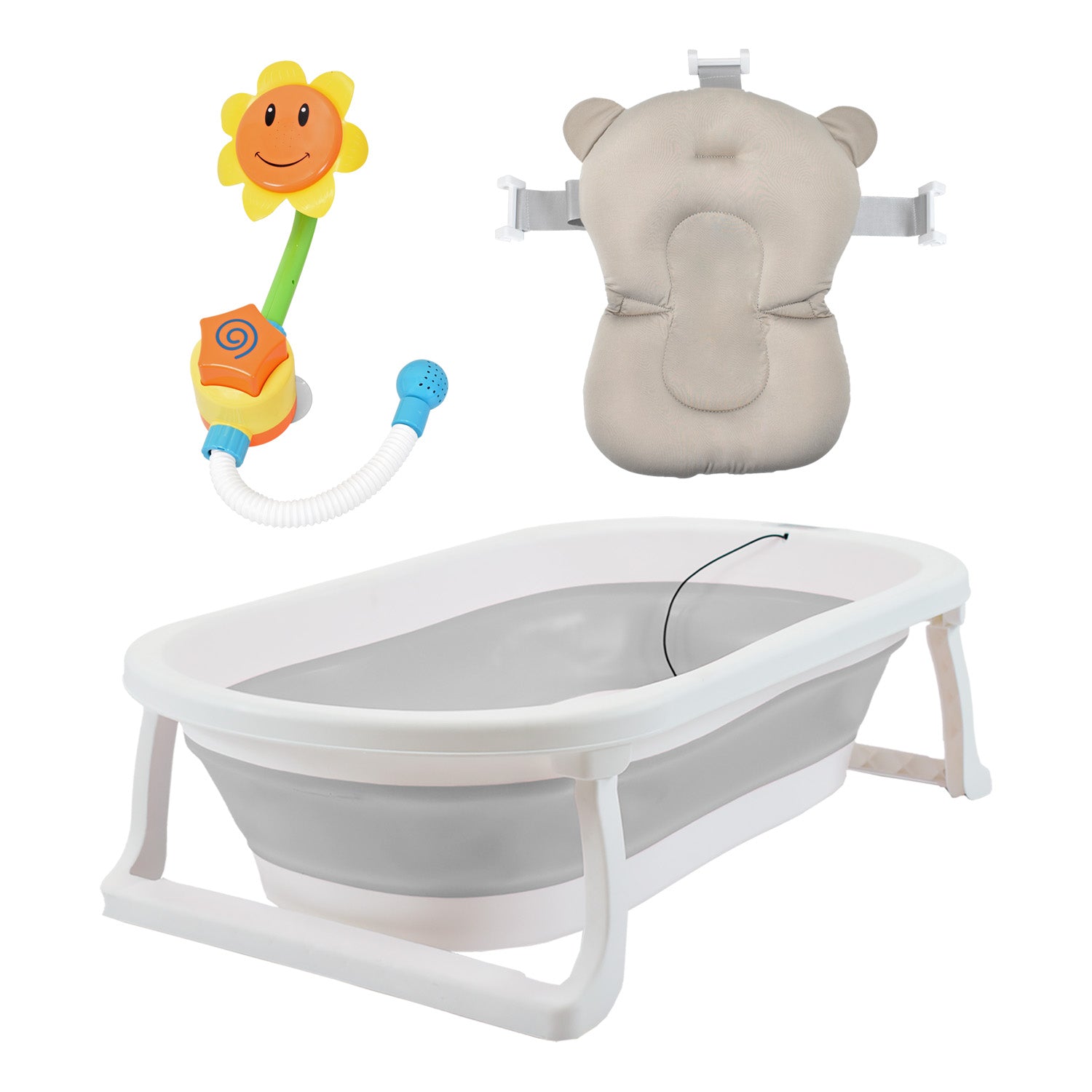 Bañera Bebé Happy Baby Con Cojín Y Termómetro Hawai Plus Gris