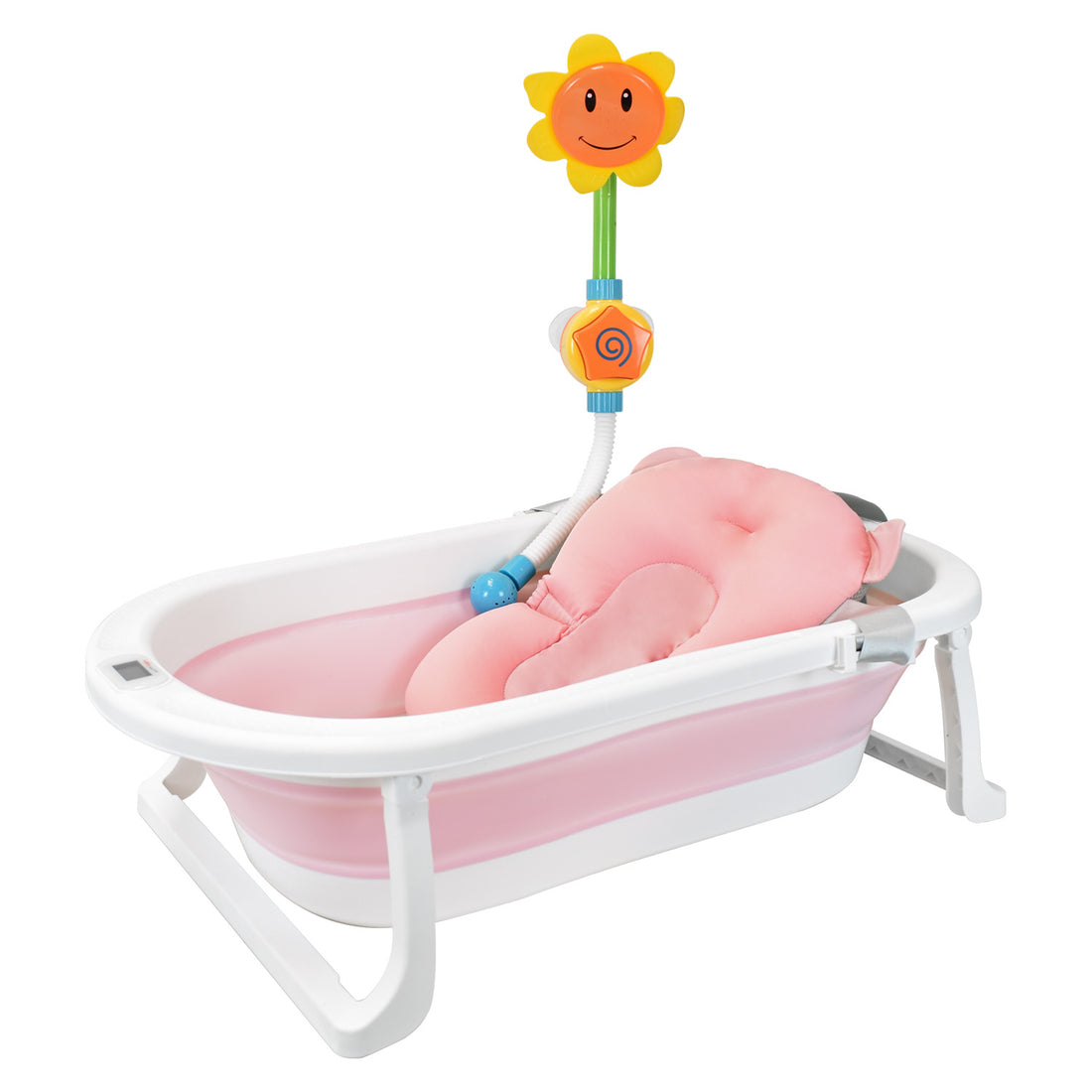 Bañera Bebé Happy Baby Con Cojín Y Termómetro Hawai Plus Rosa