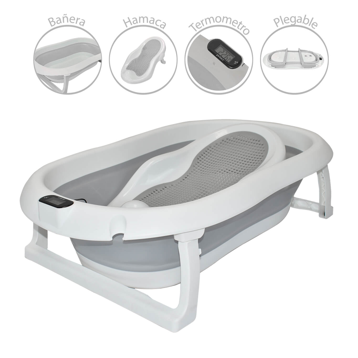 Bañera Bebe Plegable Portatil Ocean Priori Gris
