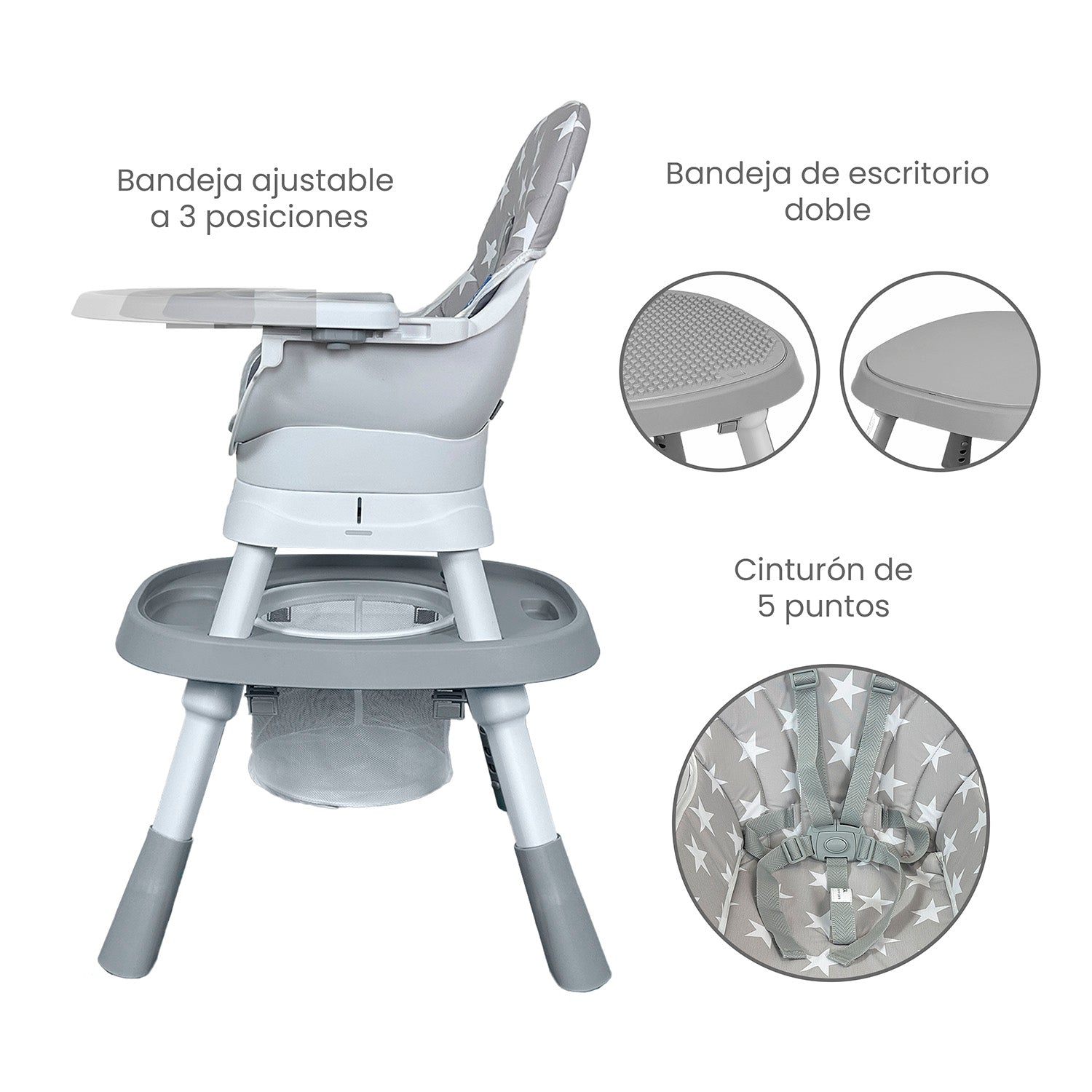 Silla Comedor bebé 12 en 1 con Giro 360 Yae de Priori Gris