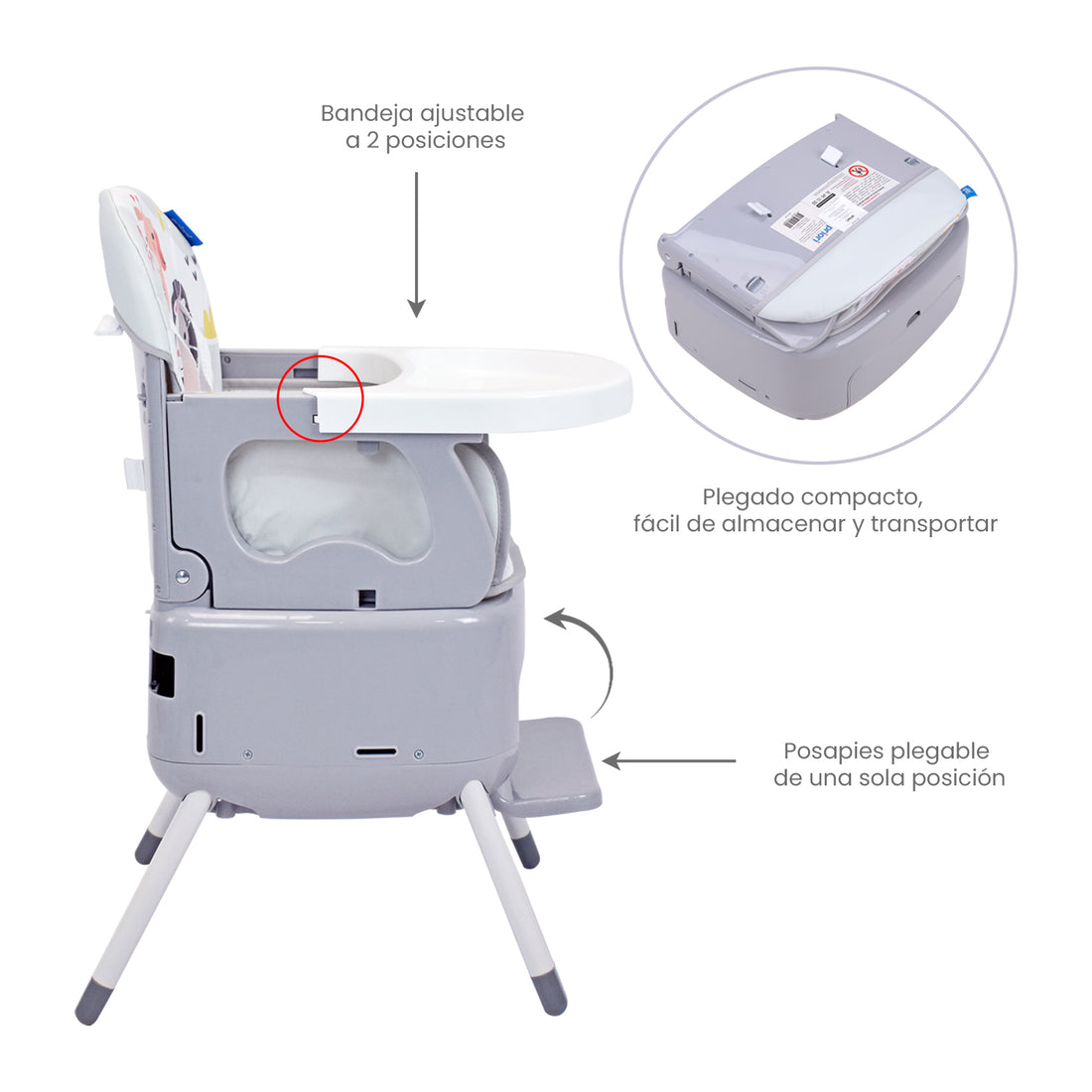 Silla Comedor Bebé 3 en1 Bony Priori Gris