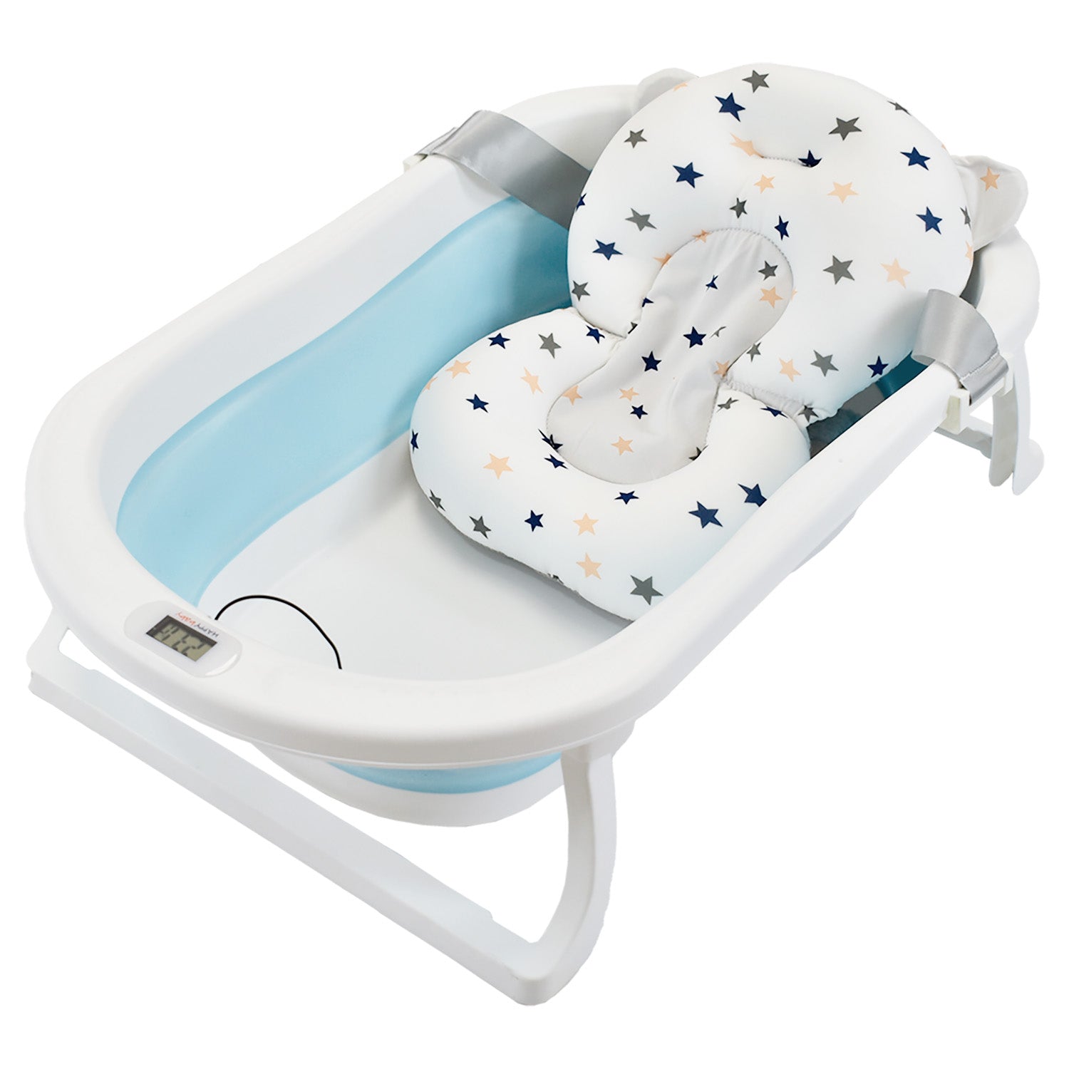 Bañera Bebé Happy Baby Con Cojín Y Termómetro Hawai Plus Azul