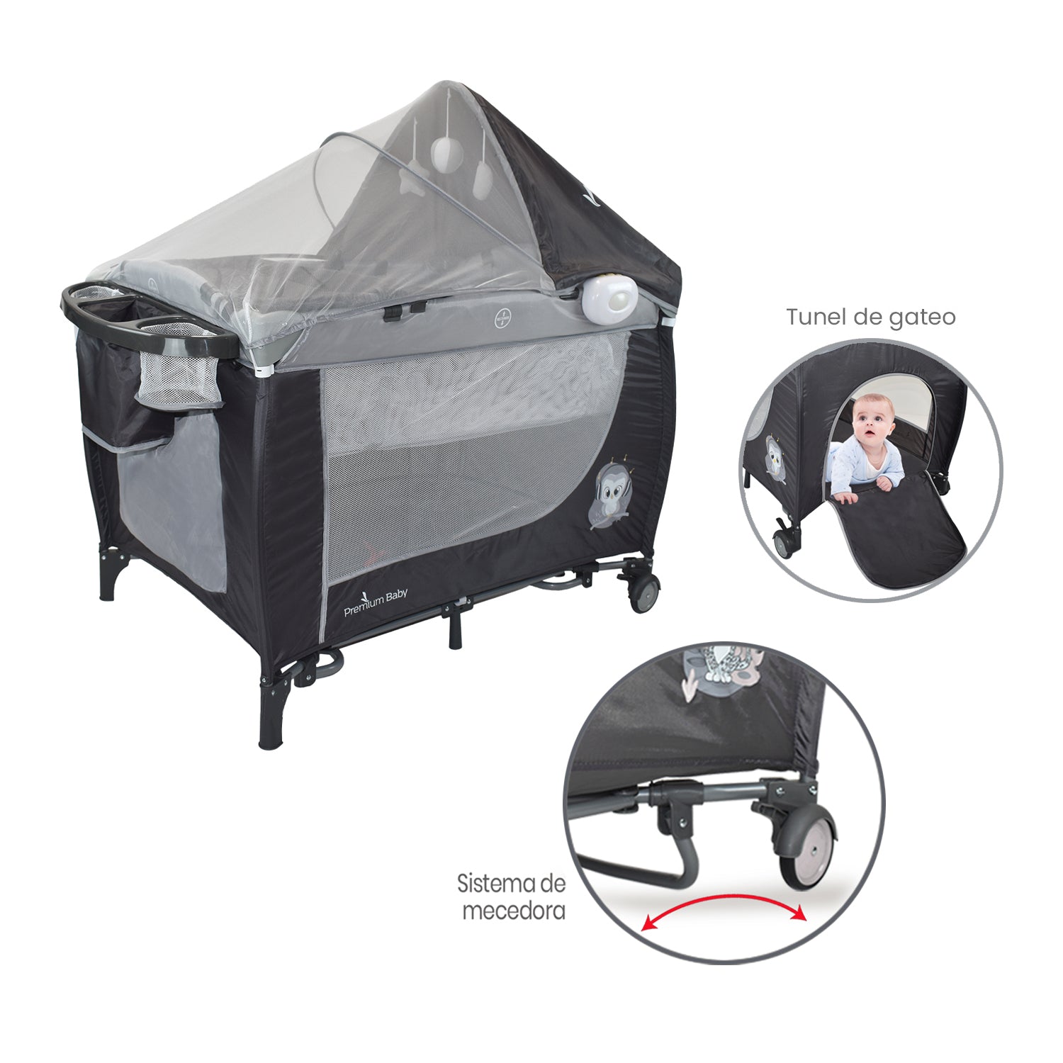 Combo Bebé Coche Frezzio + Cuna Mecedora Nápoles Gris
