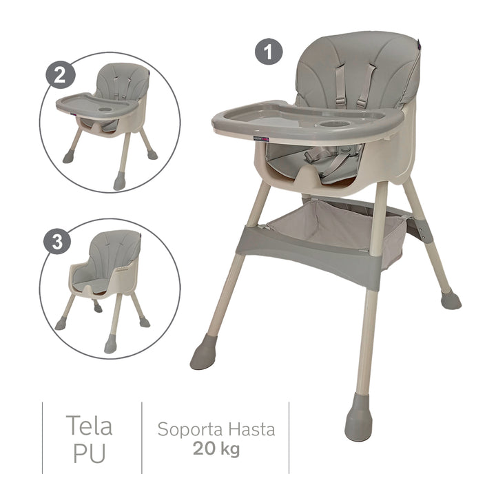 Silla comedor bebe 3en1 Happy Baby York Gris